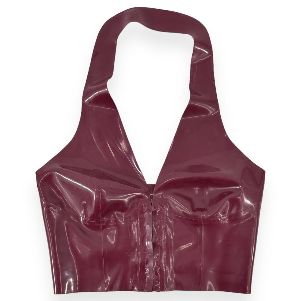 House of CB Ariadne Burgundy Red Halter Neck Latex Cropped Top